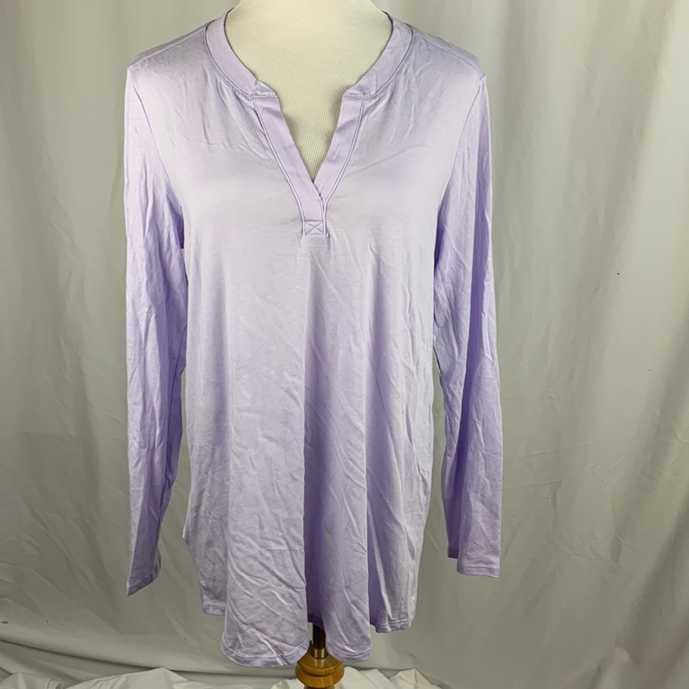 NWT EB Lavender Gate Check Split Neck Long Sleeve Tunic